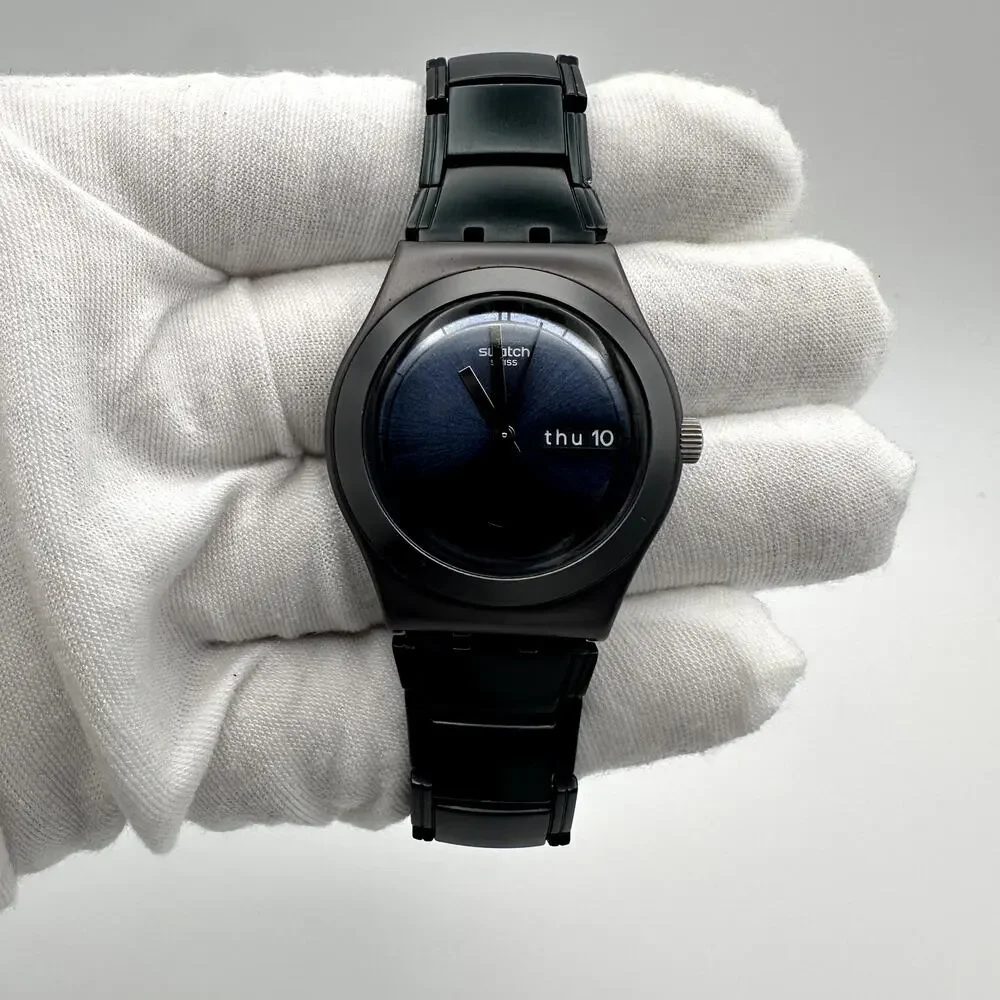 Swatch Irony Black Thought YLB7000AG Black Blue Dial Quartz Analog Watch